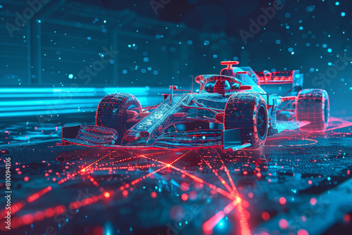 A futuristic racing car with a red and blue design photo