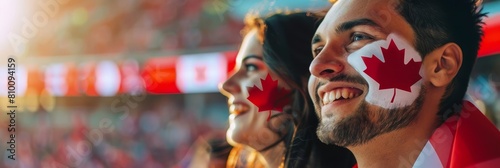 Joyful Canadian Fans Celebrating at a Sports Event with National Pride