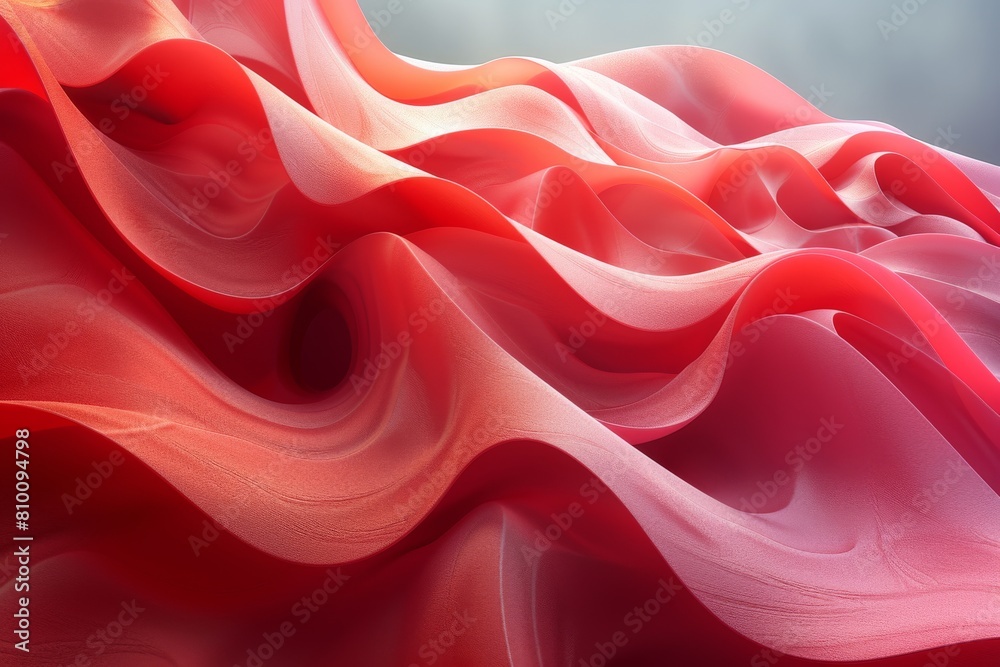 Obraz premium Evocative of flowing fabrics, this digital art form uses red and pink hues to craft a piece that is both vibrant and soothing, representing gentle movement