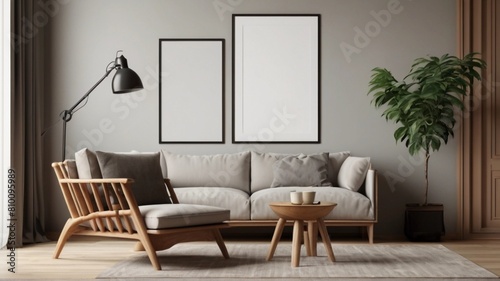 modern living room with grey sofa