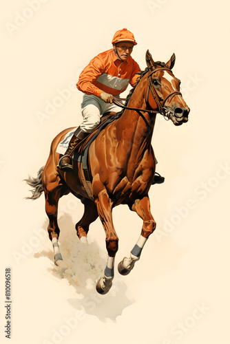 illustrated horse jockey, horse race vintage styleillustration, vintage style horse jockey illustration, horse race