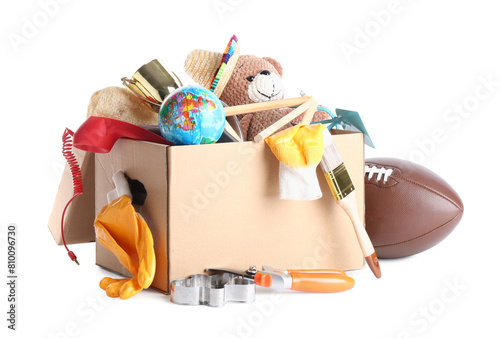 Canvas Print Box of unwanted stuff isolated on white
