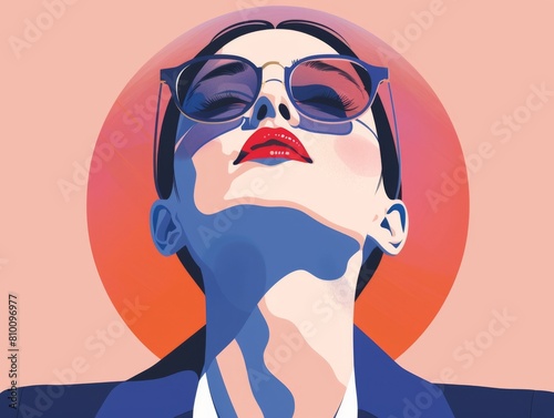 An illustration of a stylish young woman with sunglasses and heart-shaped sun glare.
