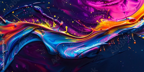 An invigorating image featuring vibrant paints splashing and blending in a spectacularly dynamic and fluid motion photo