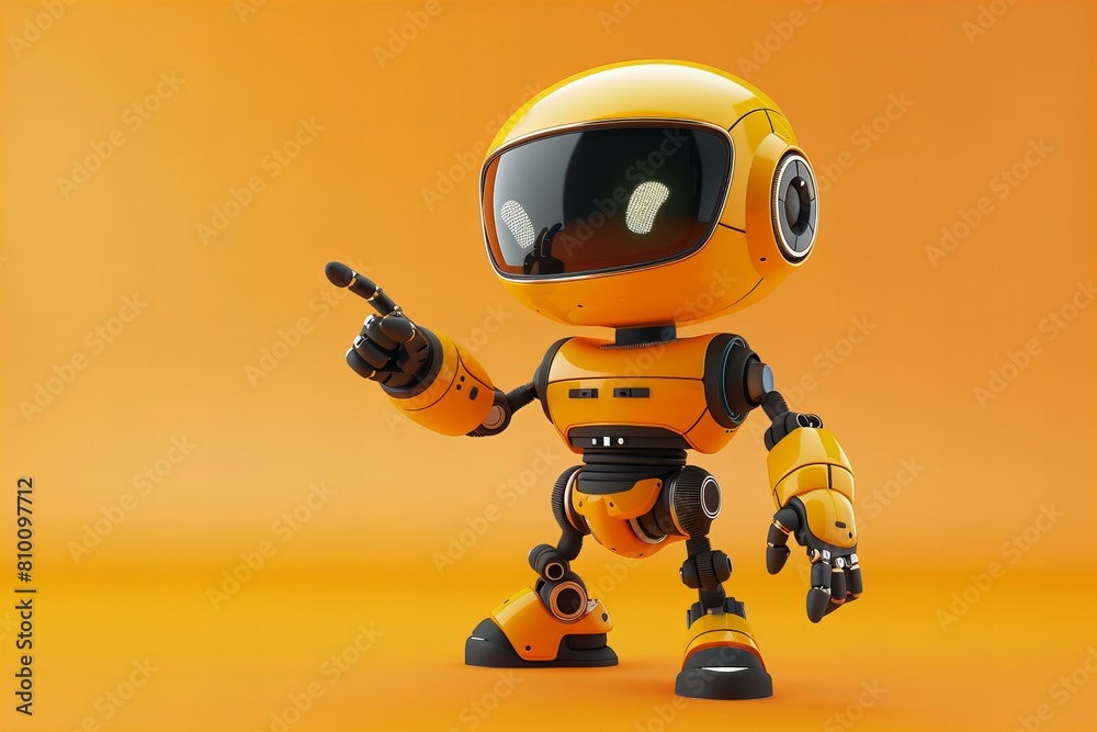 Cute digital robot pointing at copyspace background Cute digital robot pointing at copyspace background