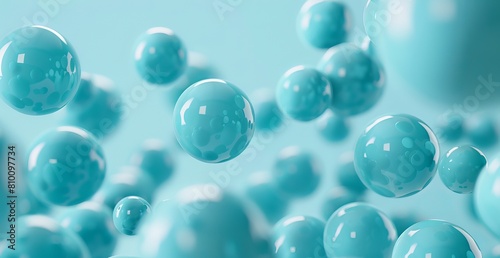 Image of several 3D rendered spheres hovering in the air on a soft blue pastel background  symbolizing minimalism and serenity