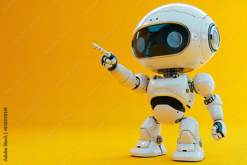 Cute digital robot pointing at copyspace background Cute digital robot pointing at copyspace background