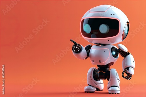Cute digital robot pointing at copyspace background