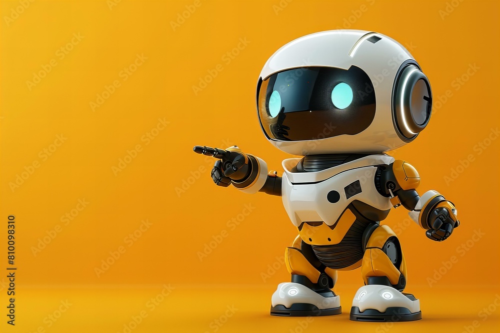 Cute digital robot pointing at copyspace background Cute digital robot pointing at copyspace background