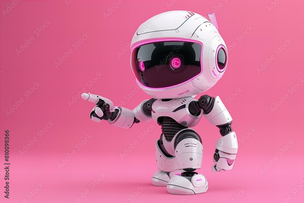 Cute digital robot pointing at copyspace background