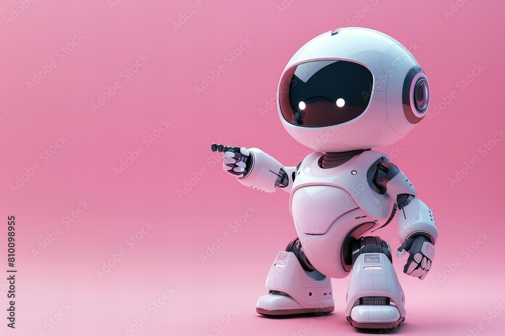 Cute digital robot pointing at copyspace background