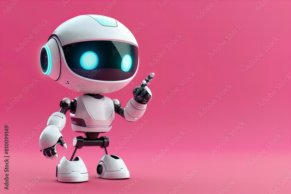 Cute digital robot pointing at copyspace background Cute digital robot pointing at copyspace background