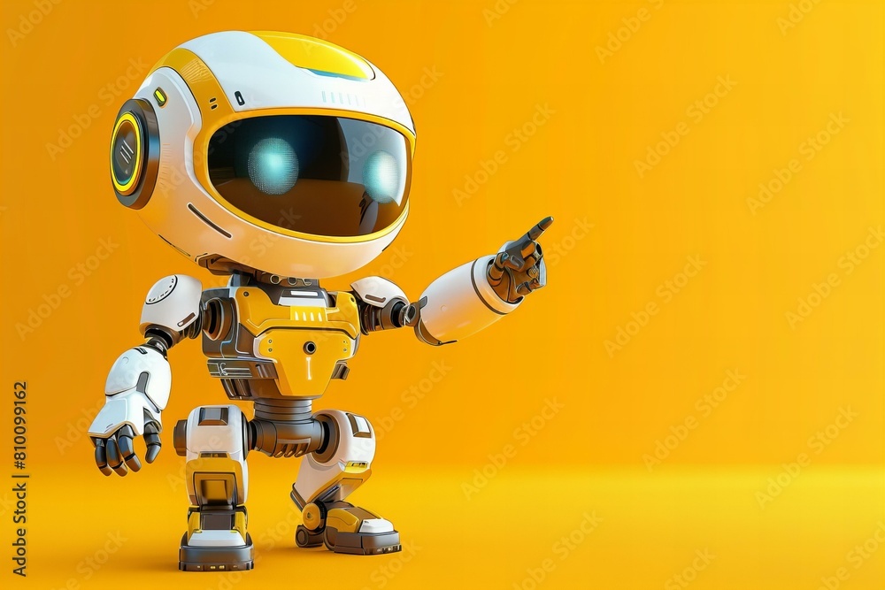 Cute digital robot pointing at copyspace background Cute digital robot pointing at copyspace background