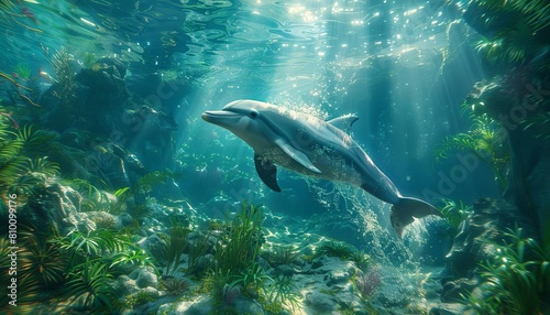 Dolphin Swimming Gracefully in Sunlit Waters