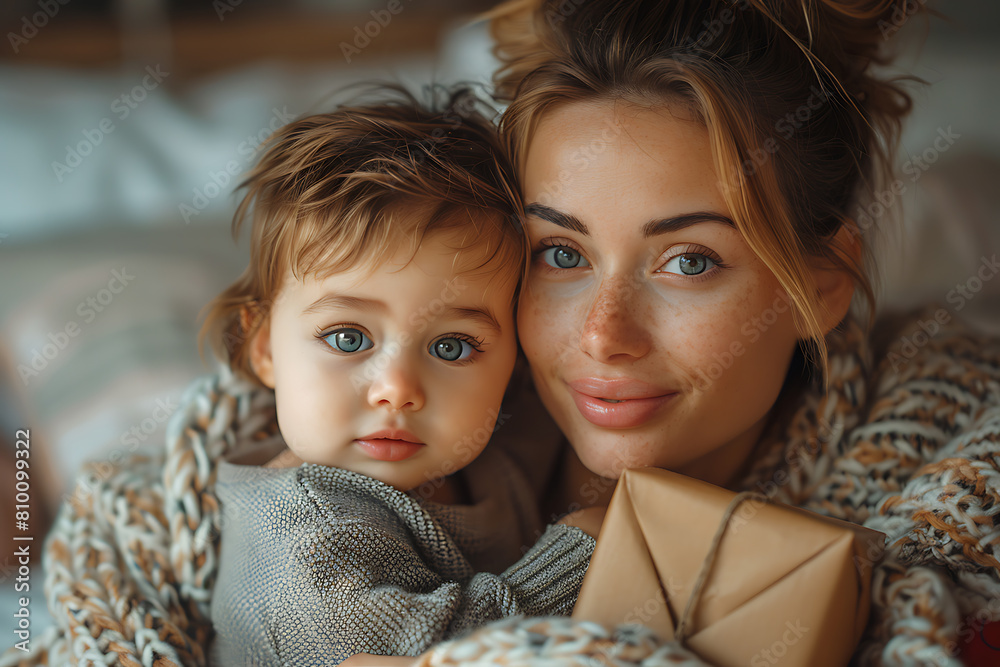 Obraz premium a mother with her little son at home.