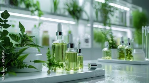Elegant graphic of a botanical extraction lab in lush green, perfect for pharmaceutical and herbal industries.
