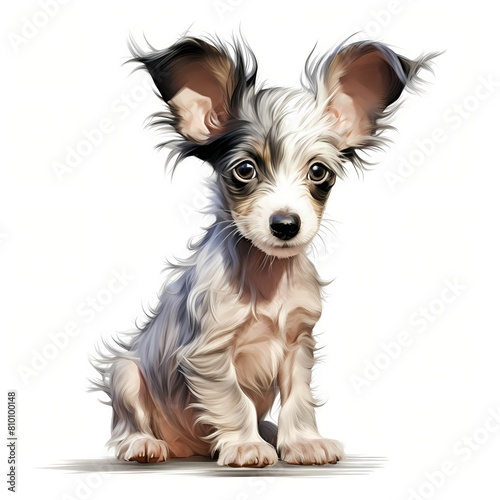 Chinese Crested dog. Puppy dog. Crested. Puff clipart. Watercolor illustration. Generative AI. Detailed illustration.