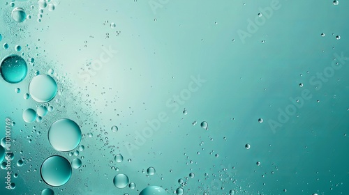 Macro shot of water droplets on a turquoise surface displaying clarity, purity, and a fresh, clean feel