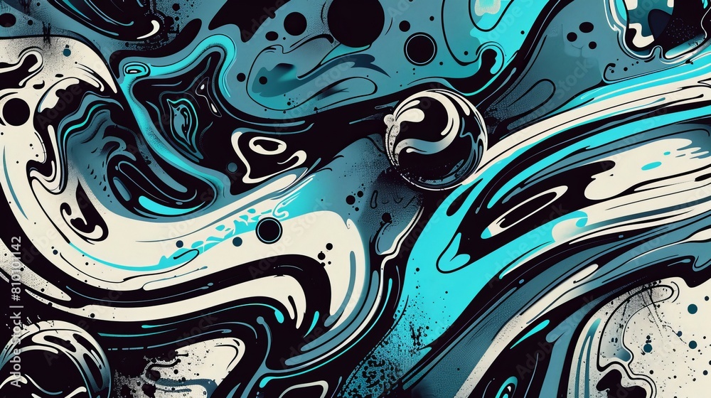 An energetic visual with bright blue tones swirling into the black, giving a unique marble-like impression