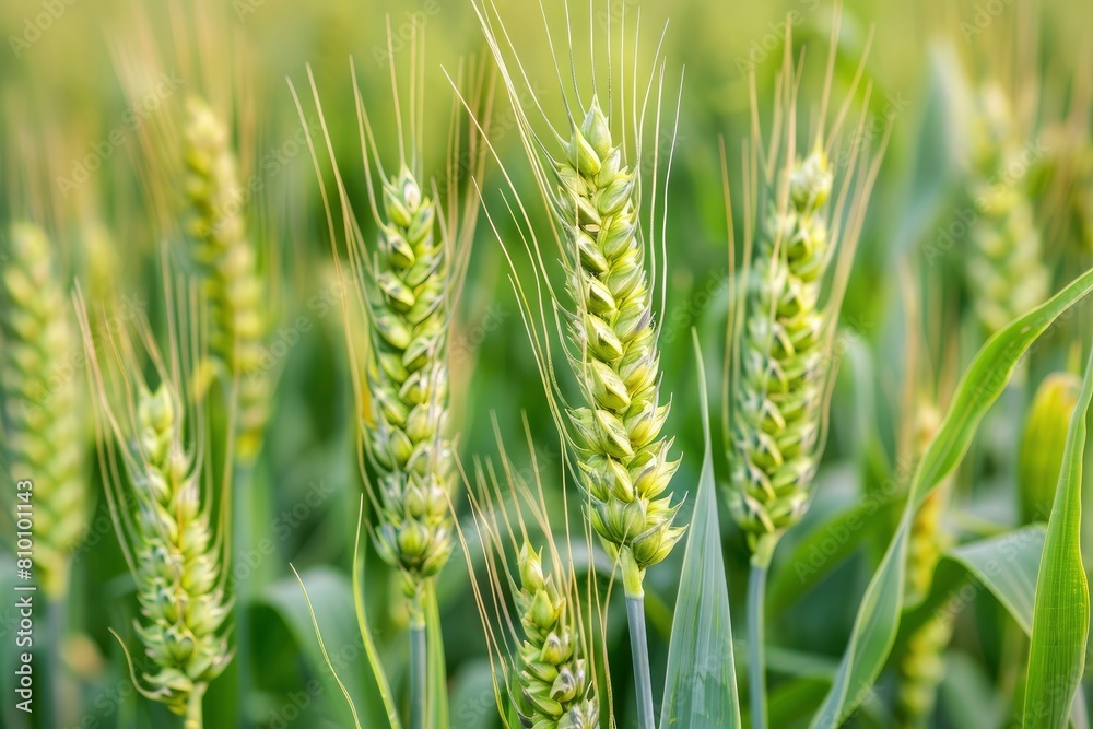 Green wheat field background.