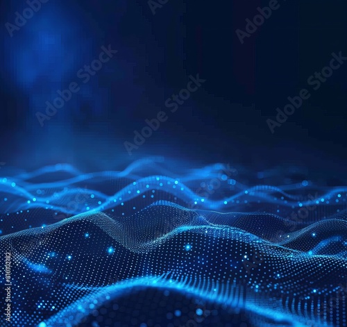 Digital abstract image with a wave of blue particles creating a sense of connection, data, and technology