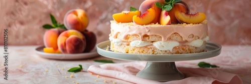 Peach Cake Layers of Temptation Wallpaper with Copy Space photo