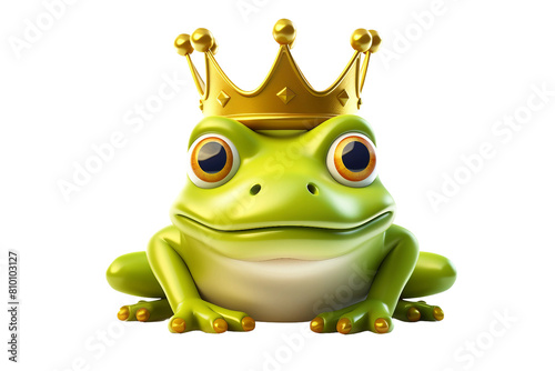 Whimsical Frog with Crown Isolated On Transparent Background PNG.
