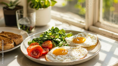 Healthy breakfast plate in a garden setting, ideal for wellness and lifestyle content.