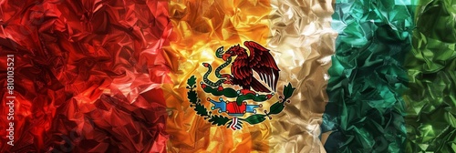 Vibrant and Colorful Mexican Flag Tapestry Background with Patriotic Symbolism and Geometric Patterns
