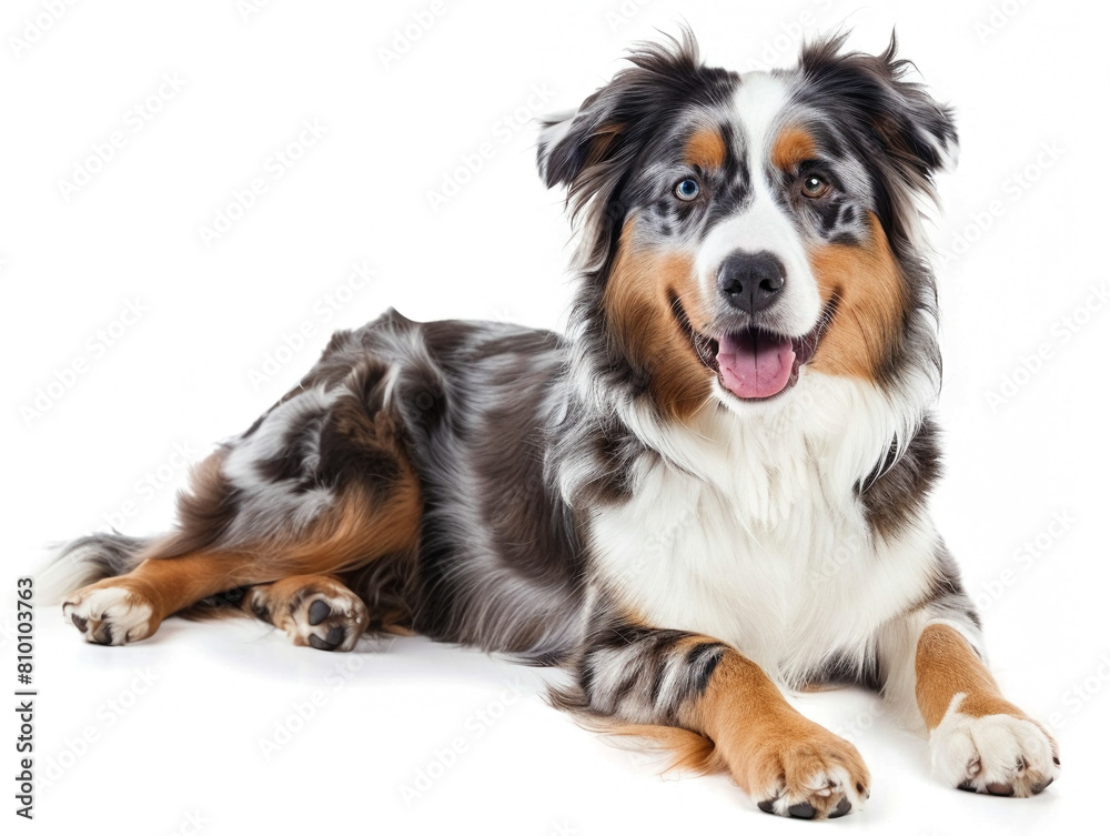 Cute Australian Shepherd photo isolate on white background Cute Australian Shepherd photo isolate on white background