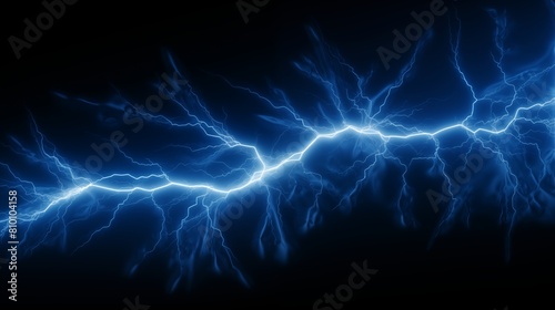 Blue electric lightning bolts with an intense and radiant energy discharge
