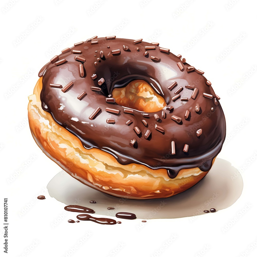 Donut. Chocolate donut. Tasty doughnut clipart. Watercolor illustration. Generative AI. Detailed illustration. Donut. Chocolate donut. Tasty doughnut clipart. Watercolor illustration. Generative AI. Detailed illustration.
