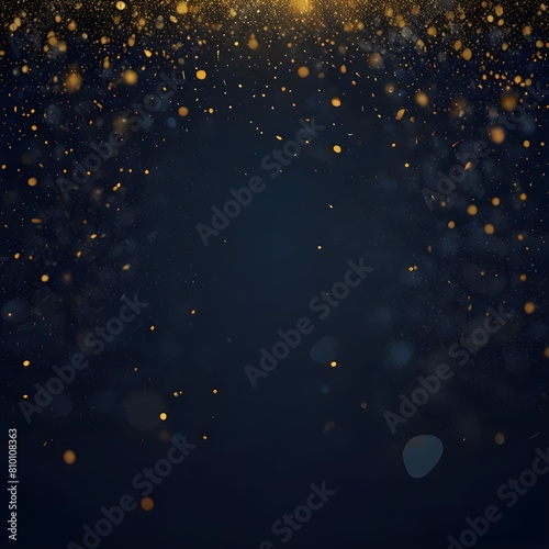 abstract backdrop with dark blue and gold particles, Christmas golden light shining on navy blue, festive holiday vibe