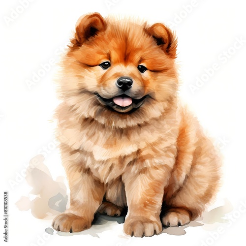 Chow chow. Puppy dog. Chow clipart. Watercolor illustration. Generative AI. Detailed illustration. photo