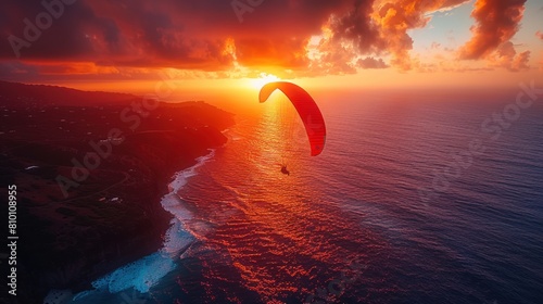 paragliding over the ocean with a beautiful sunset