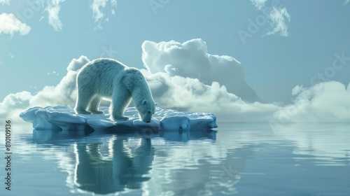 A polar bear stranded on a melting iceberg, highlighting the impact of rising sea temperatures on Arctic wildlife photo