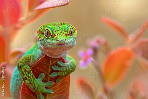 Beautiful color madagascar giant day gecko on dry photo