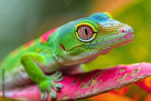 Beautiful color madagascar giant day gecko on dry