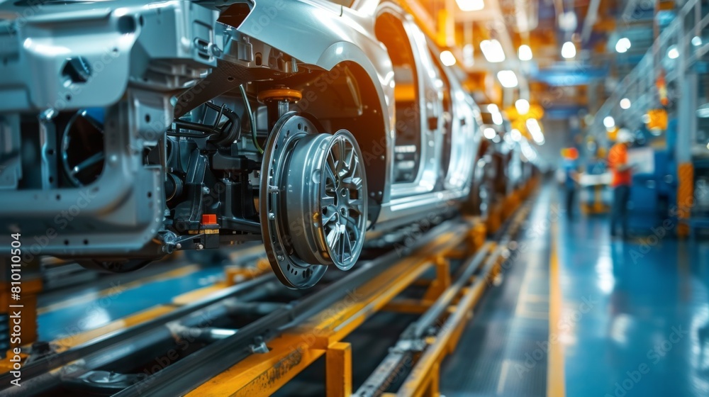 Fototapeta premium team conducting a quality check on automotive parts in a factory, showcasing the detailed production process.