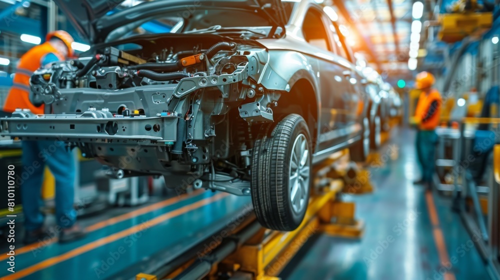 Fototapeta premium a team conducting a quality check on automotive parts in a factory