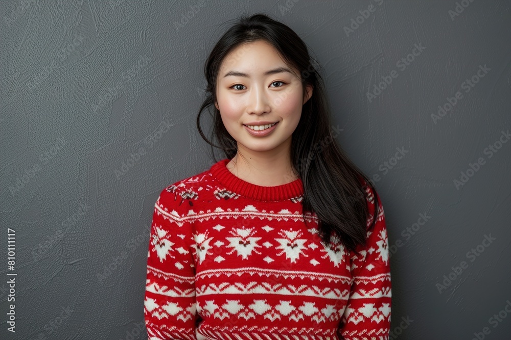 Portrait of Chinese woman in Christmas sweater