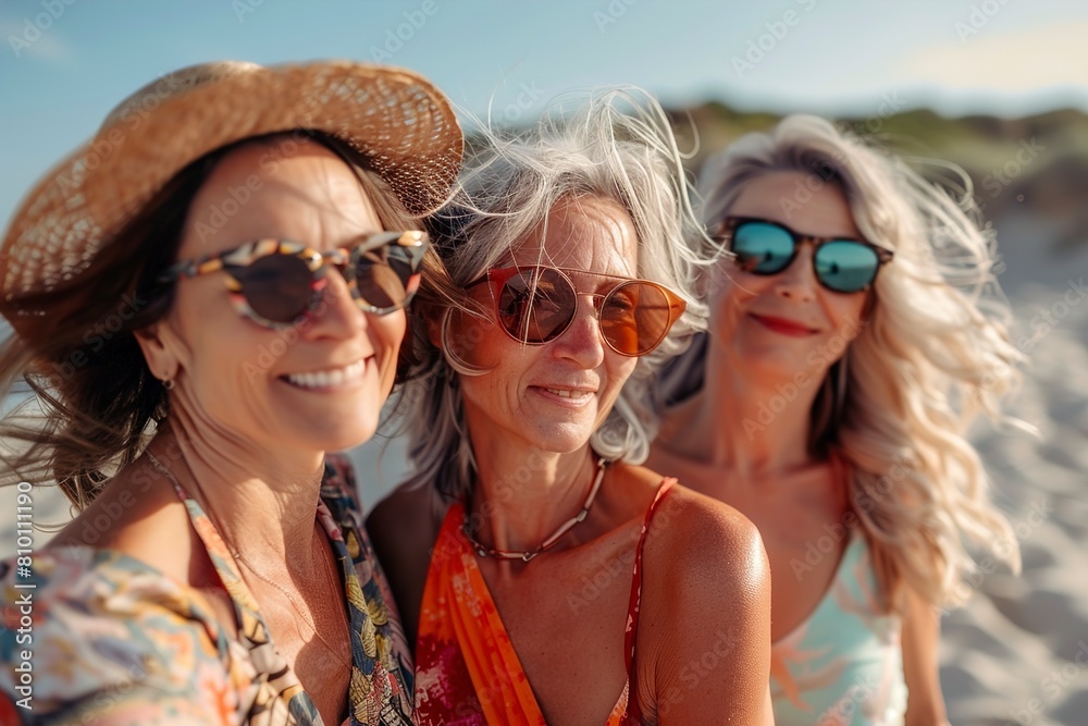 Portrait of happy middle aged female friends enjoying