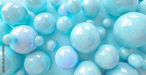 A 3D render of shiny spheres in varying sizes with a light blue background The image depicts a sense of futuristic design