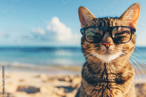 A cat on the beach with glasses