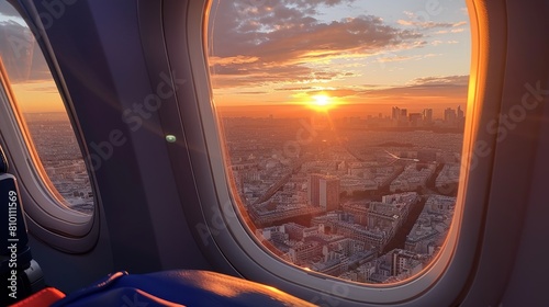 An aesthetic inside a plane overlooking Paris. Generative AI.