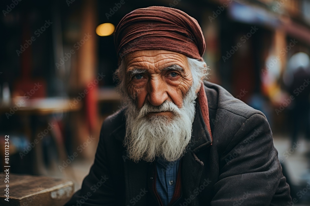 Turk old man turkish city. Happy arab. Generate Ai