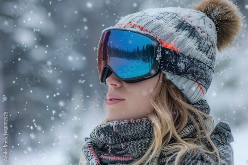 Young woman wearing ski goggles outdoors