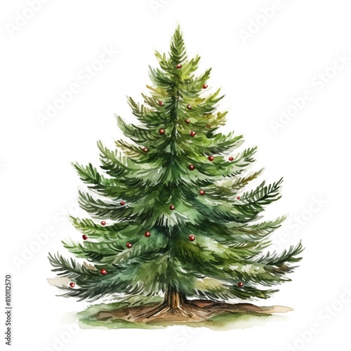 Christmas tree. Christmas tree clipart. Watercolor illustration. Generative AI. Detailed illustration. © Studicon
