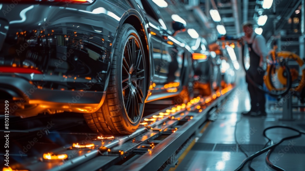 an automotive engineer inspecting a vehicle assembly line, detailed focus on product quality inspection process.