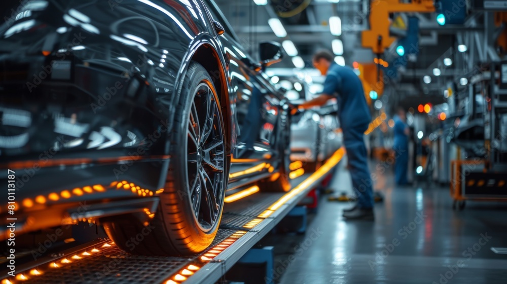 engineer inspecting a vehicle assembly line, detailed focus on product quality inspection process. engineer inspecting a vehicle assembly line, detailed focus on product quality inspection process.